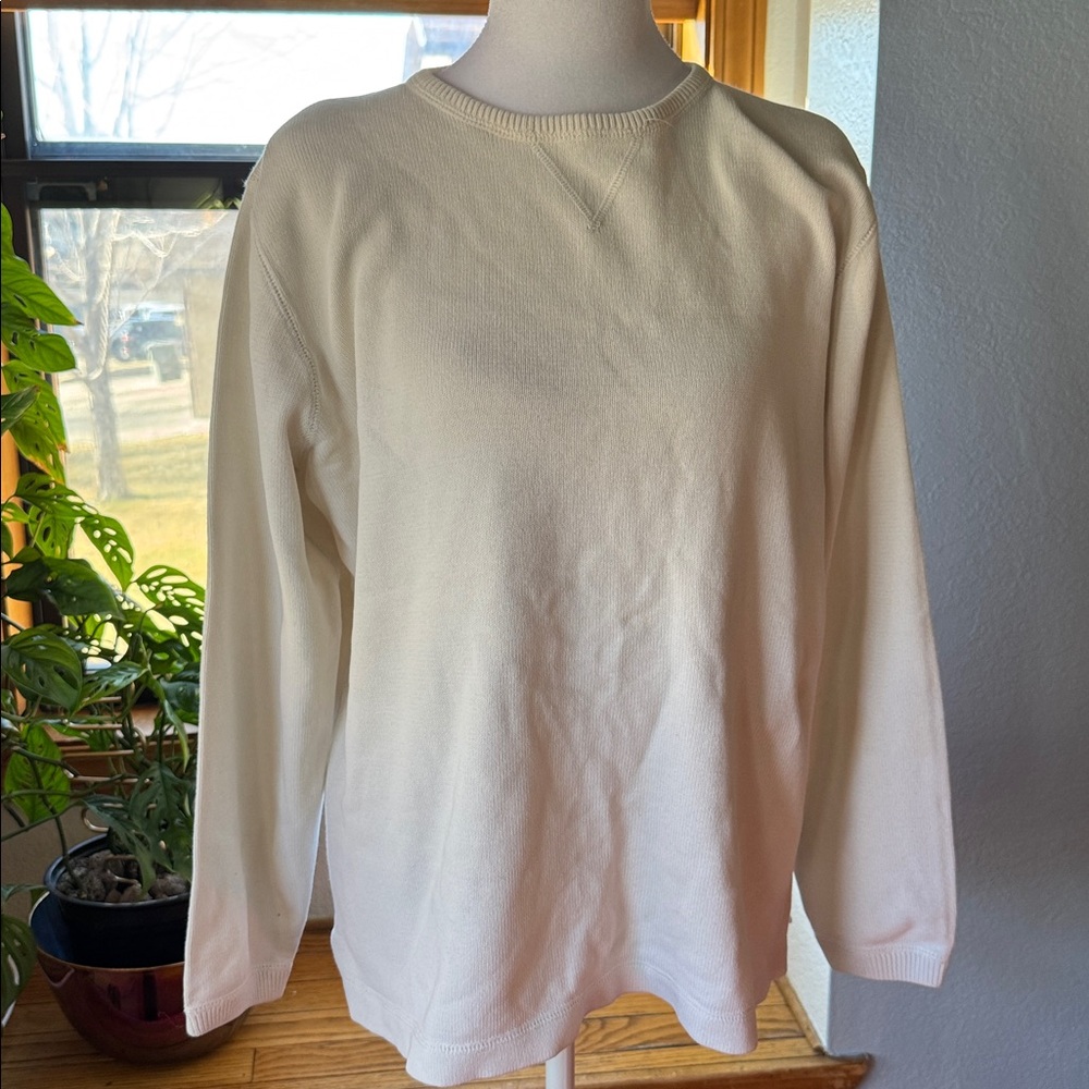 VTG Eddie Bauer Ribbed Ivory Crewneck Long Sleeve Knit Top Pullover Heavy Cotton